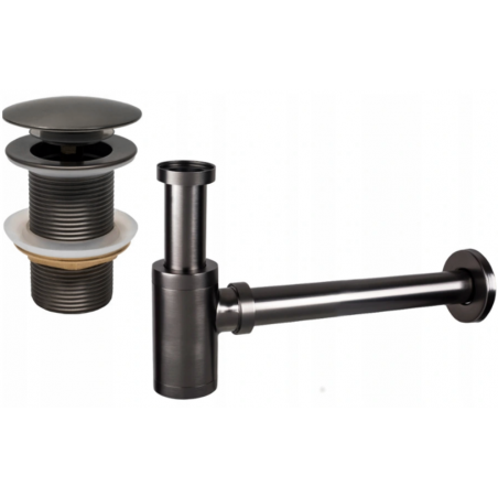 Mexen round basin bottle trap with click-clack plug, without overflow, brushed gun gray - 7991050-66