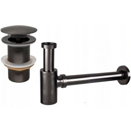 Mexen round washbasin half-siphon with click-clack plug, without overflow, graphite - 7991050-66