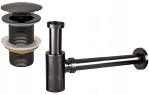 Mexen round basin bottle trap with click-clack plug, without overflow, brushed gun gray - 7991050-66