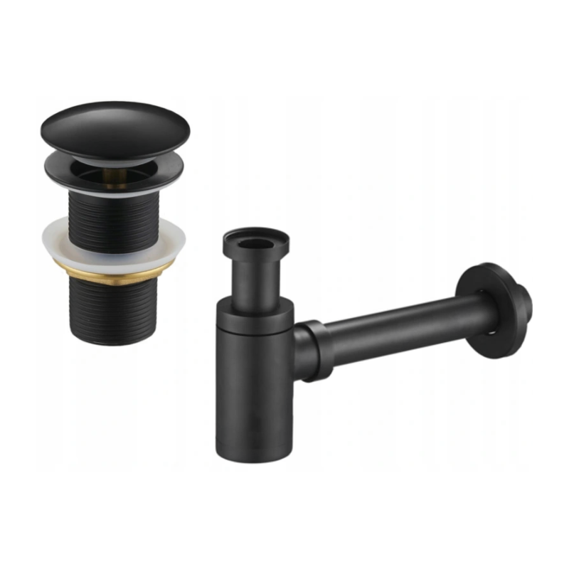 Mexen round washbasin bottle trap with click-clack plug, without overflow, black - 7991050-70