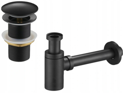 Mexen round half-basin siphon with click-clack plug, no overflow, black - 7991050-70