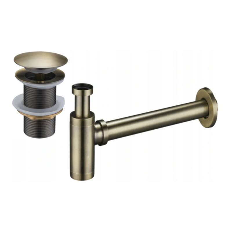 Mexen round washbasin bottle trap with click-clack stopper, without overflow, antique brass- 7991050-40
