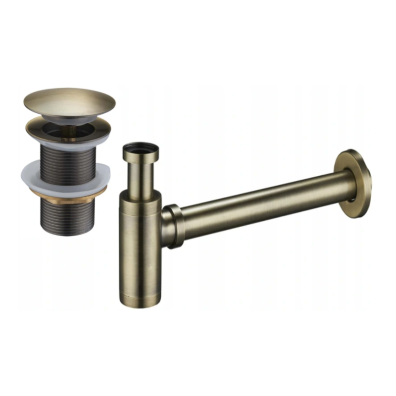 Mexen round washbasin siphon with a click-clack plug, without overflow, Antique brass- 7991050-40