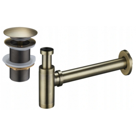 Mexen round washbasin bottle trap with click-clack stopper, without overflow, antique brass- 7991050-40