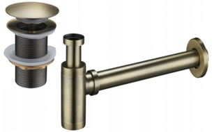 Mexen round washbasin bottle trap with click-clack stopper, without overflow, antique brass- 7991050-40