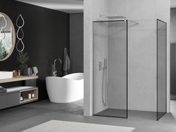 Mexen Kioto Walk-in Shower Wall 140 x 110 cm, Black Pattern, Brushed Nickel - 800-140-202-97-70-110