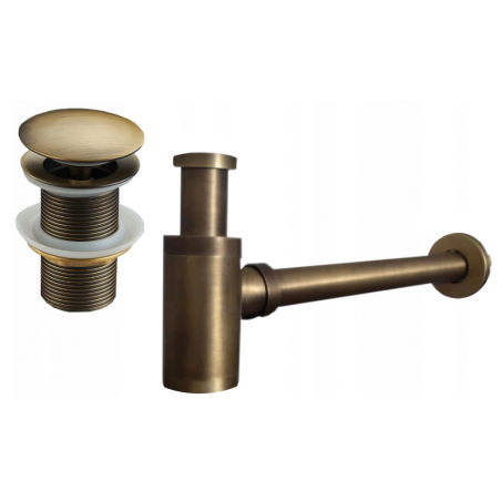 Mexen round washbasin siphon with a click-clack plug, without overflow, Antique bronze - 7991050-30