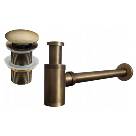 Mexen semi-siphon round washbasin with click-clack plug, no overflow, antique bronze - 7991050-30