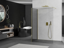 Mexen Kioto Walk-in Shower Wall 140 x 80 cm, Transparent, Gold - 800-140-212-50-00-080