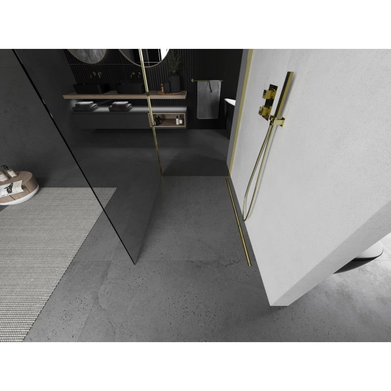 Mexen Kioto Walk-in Shower Wall 100 x 90 cm, Transparent, Gold - 800-100-212-50-00-090