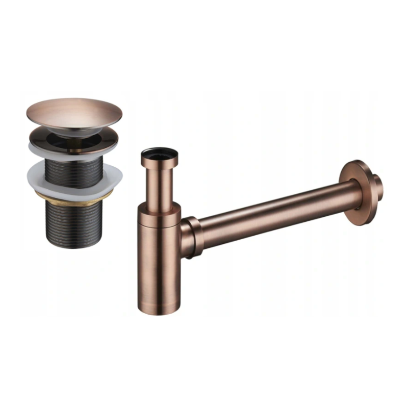 Mexen Round Sink Bottle Trap with Click-Clack Plug, Without Overflow, Antique Copper - 7991050-45