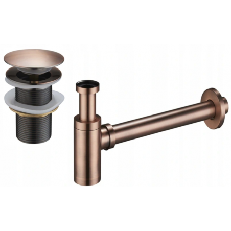 Mexen Round Sink Bottle Trap with Click-Clack Plug, Without Overflow, Antique Copper - 7991050-45