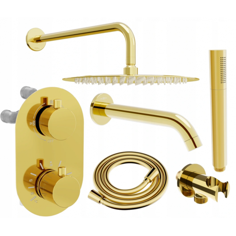 Mexen Kai DR70 flush-mount shower and bath set with a rainmaker 25 cm, Gold - 77602DR70251-50