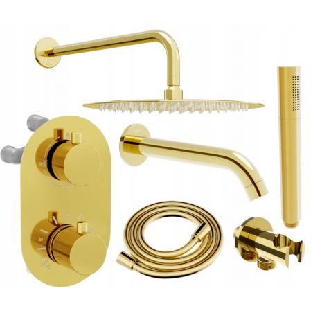 Mexen Kai DR70 flush-mount shower and bath set with a rainmaker 25 cm, Gold - 77602DR70251-50