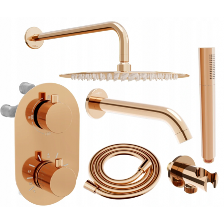 Mexen Kai DR70 flush-mount shower and bath set with a rainmaker 25 cm, Rose gold - 77602DR70251-60