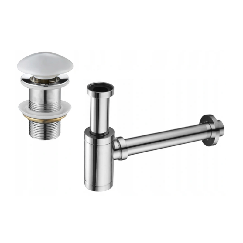Mexen round basin bottle trap with ceramic click-clack plug, no overflow, chrome/white - 7991050-02