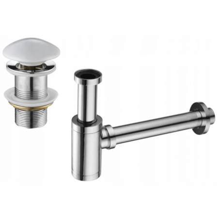Mexen round basin bottle trap with ceramic click-clack plug, no overflow, chrome/white - 7991050-02