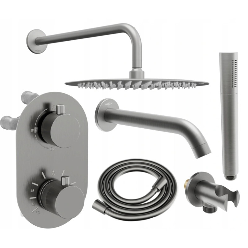 Mexen Kai DR70 Recessed Bathtub-Shower Set with 25 cm Rain Showerhead, Brushed Gun Gray - 77602DR70251-66