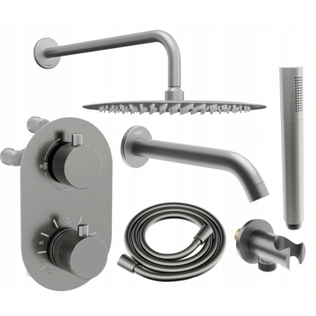 Mexen Kai DR70 flush-mount shower and bath set with a rainmaker 25 cm, Graphite - 77602DR70251-66