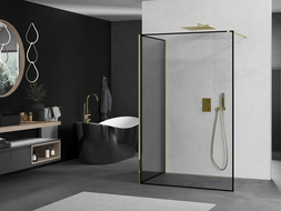 Mexen Kioto Walk-in Shower Wall 140 x 70 cm, Black Pattern, Gold - 800-140-212-50-70-070