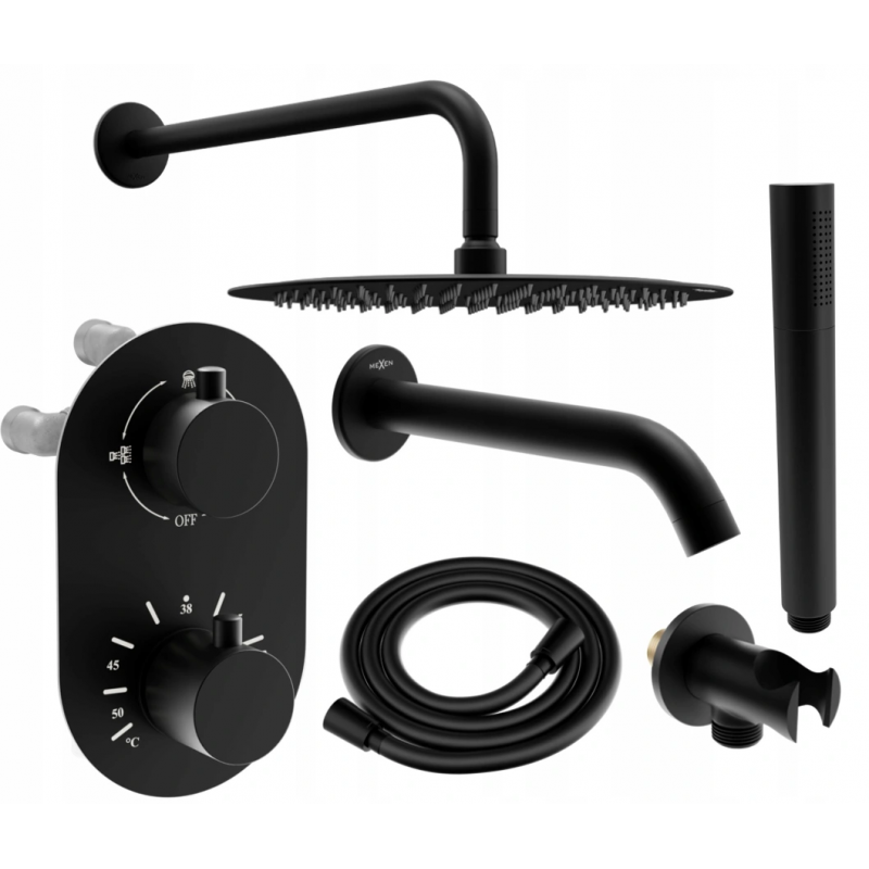 Mexen Kai DR70 flush-mount shower and bath set with a rainmaker 25 cm, Black - 77602DR70251-70