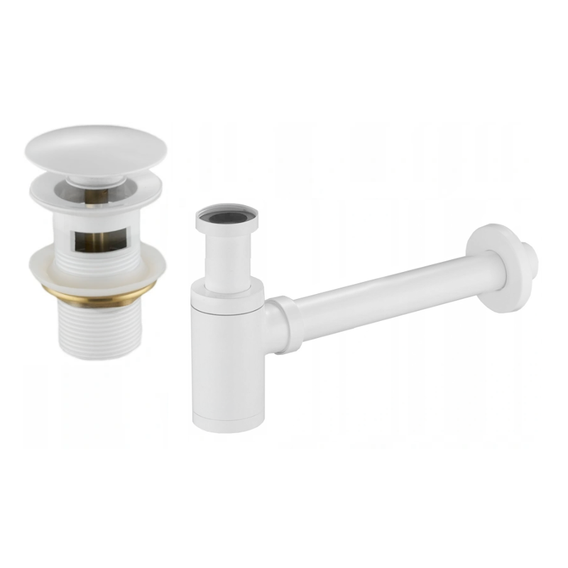 Mexen round washbasin siphon with a click-clack plug and overflow, White - 7992050-20