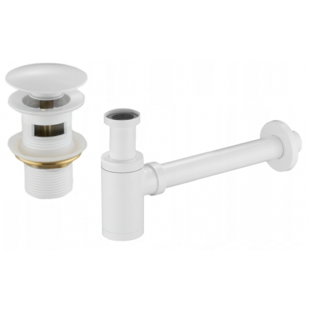 Mexen round half basin trap with click-clack plug, with overflow, white - 7992050-20