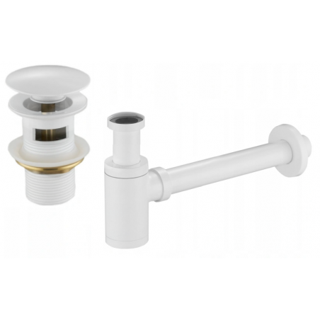 Mexen round washbasin siphon with a click-clack plug and overflow, White - 7992050-20
