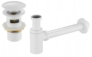 Mexen round washbasin siphon with a click-clack plug and overflow, White - 7992050-20