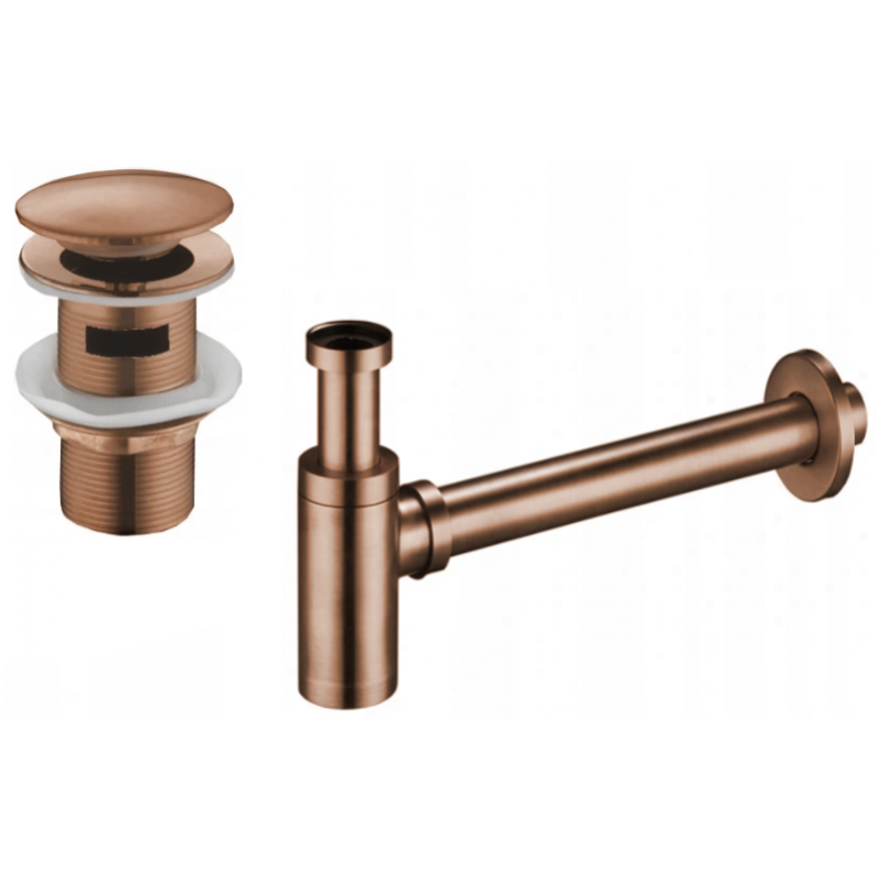 Mexen round washbasin semi-siphon with click-clack stopper, with overflow, rose gold - 7992050-60