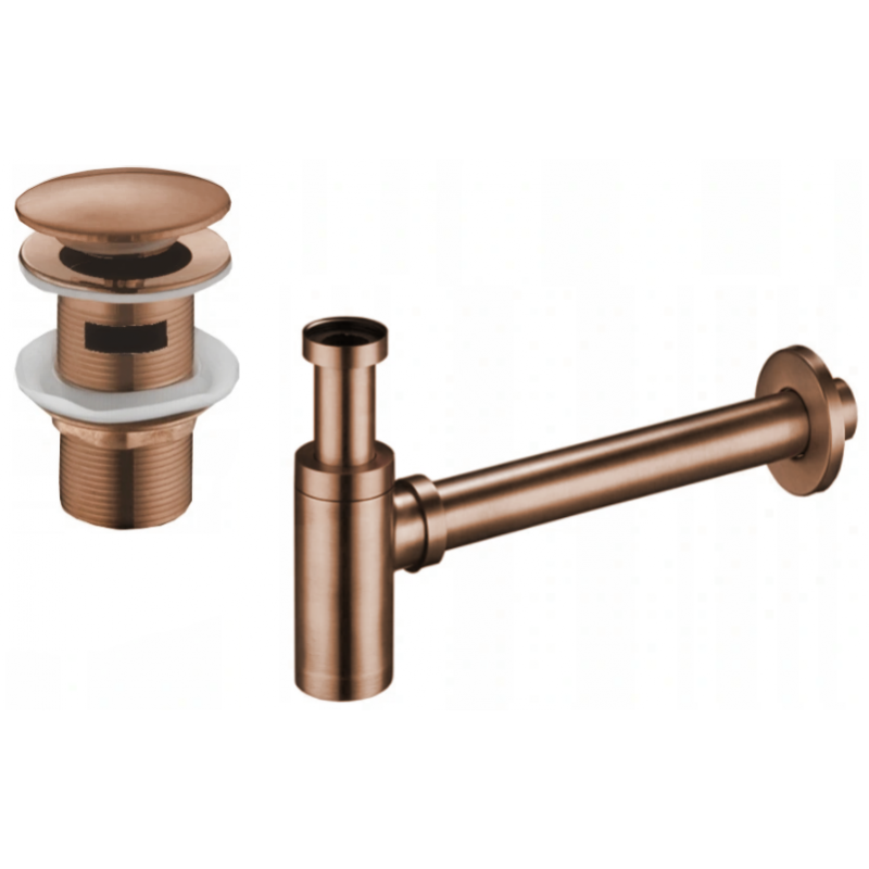 Mexen round washbasin siphon with a click-clack plug and overflow, Rose gold - 7992050-60