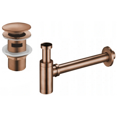 Mexen round washbasin siphon with a click-clack plug and overflow, Rose gold - 7992050-60