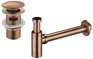 Mexen round washbasin siphon with a click-clack plug and overflow, Rose gold - 7992050-60