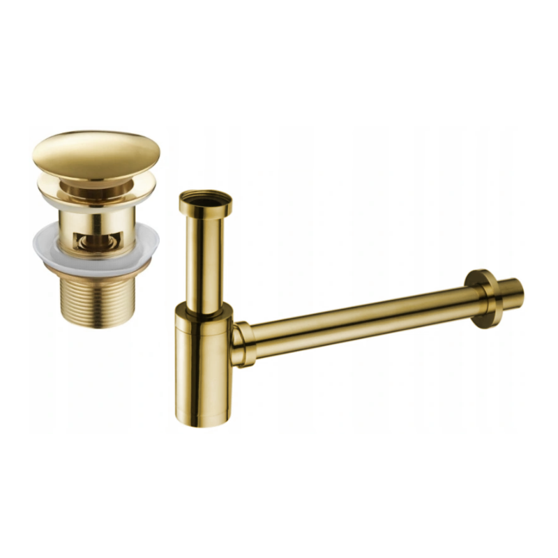 Mexen round washbasin half-siphon with click-clack plug, with overflow, gold - 7992050-50