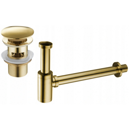 Mexen round washbasin half-siphon with click-clack plug, with overflow, gold - 7992050-50