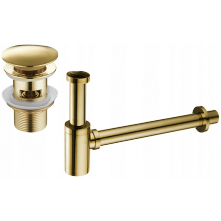 Mexen round washbasin siphon with a click-clack plug and overflow, Gold - 7992050-50