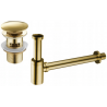 Mexen round washbasin bottle trap with click-clack plug, with overflow, gold - 7992050-50