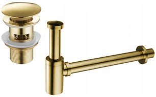 Mexen round washbasin bottle trap with click-clack plug, with overflow, gold - 7992050-50