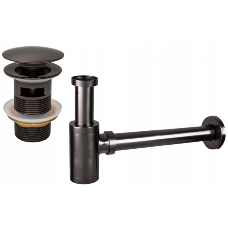 Mexen Round washbasin half-siphon with click-clack stopper, with overflow, graphite - 7992050-66
