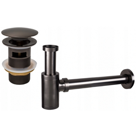 Mexen round sink semi-siphon with click-clack plug, with overflow, brushed gun gray - 7992050-66