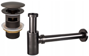 Mexen round sink semi-siphon with click-clack plug, with overflow, brushed gun gray - 7992050-66
