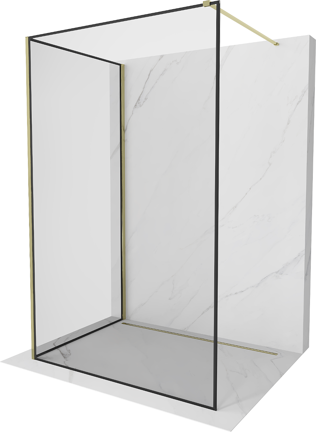 Mexen Kioto Walk-in Shower Wall 140 x 80 cm, Black Pattern, Gold - 800-140-212-50-70-080