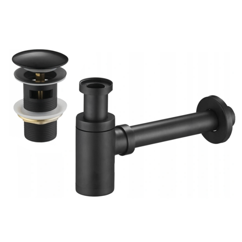 Mexen round basin semi-siphon with click-clack plug, with overflow, black - 7992050-70