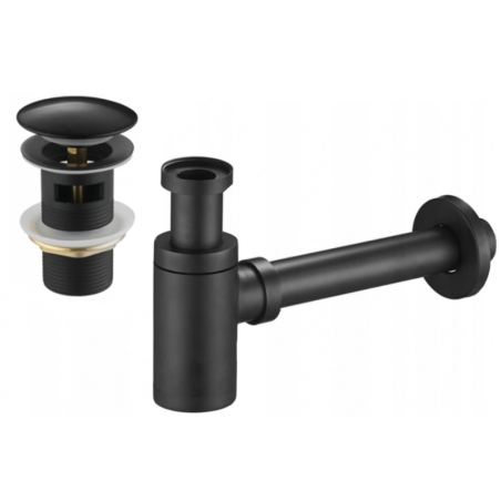 Mexen round basin half siphon with click-clack stopper, with overflow, black - 7992050-70