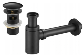 Mexen round basin semi-siphon with click-clack plug, with overflow, black - 7992050-70