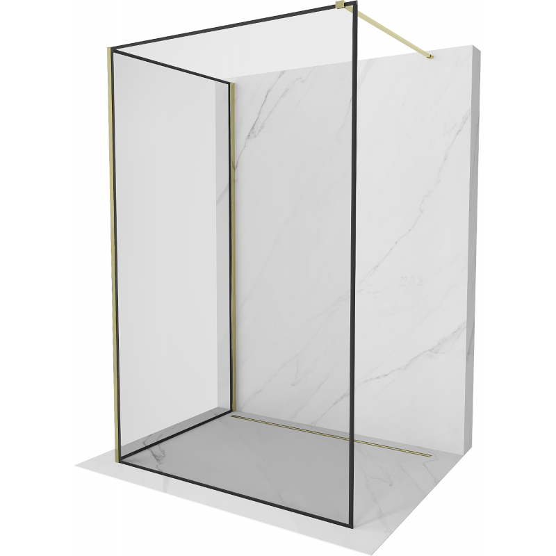 Mexen Kioto Walk-in Shower Wall 100 x 100 cm, Black Pattern, Gold - 800-100-212-50-70-100