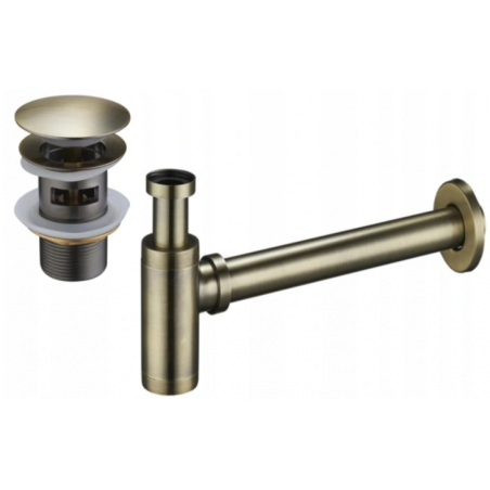 Mexen round washbasin siphon with a click-clack plug and overflow, Antique brass - 7992050-40