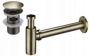 Mexen round washbasin siphon with a click-clack plug and overflow, Antique brass - 7992050-40