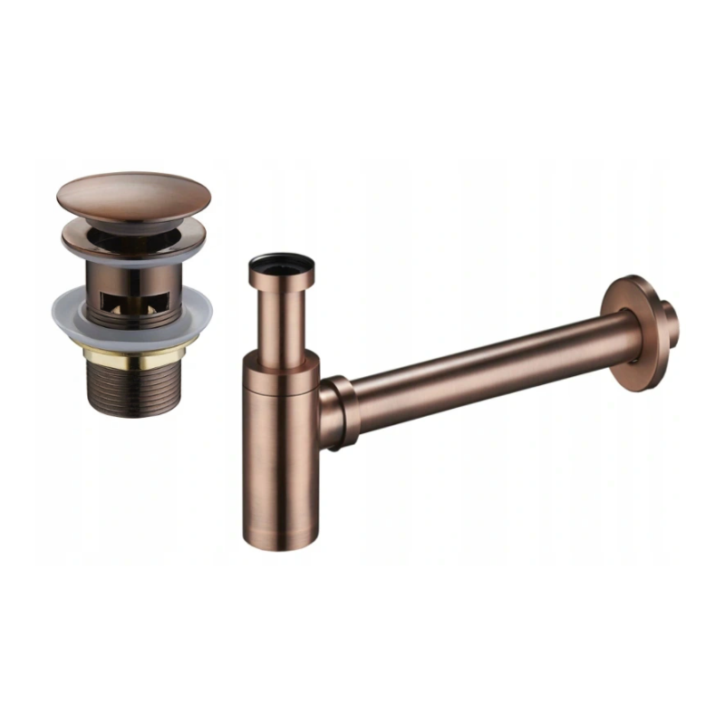 Mexen round half-siphon for washbasin with click-clack plug, with overflow, antique copper - 7992050-45