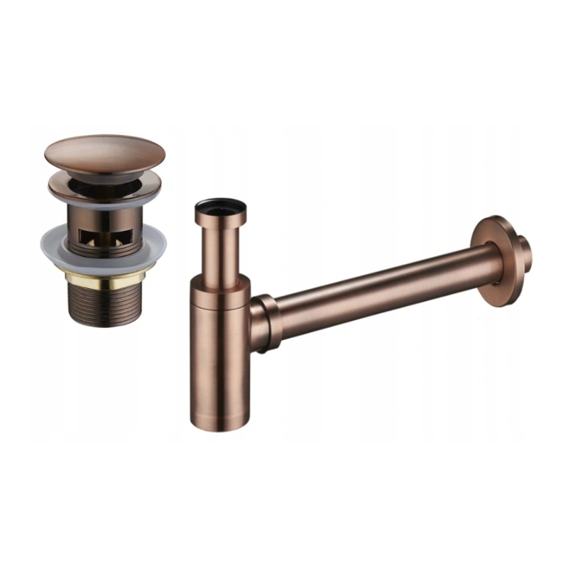 Mexen round washbasin siphon with a click-clack plug and overflow, Ancient copper - 7992050-45